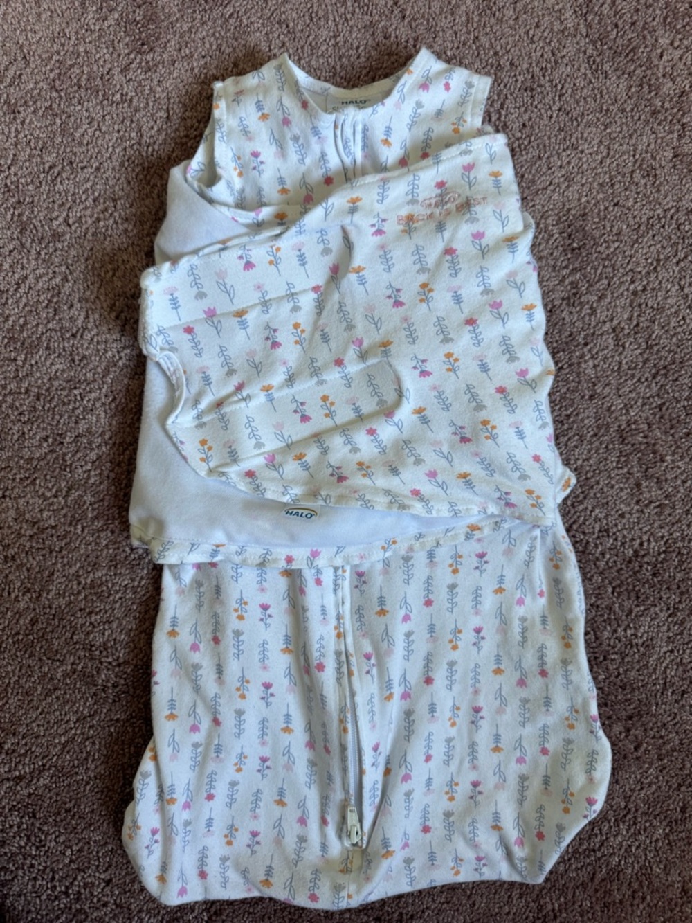 Halo White Swaddle Wrap Sleep Sack with Pink and Yellow Floral Print